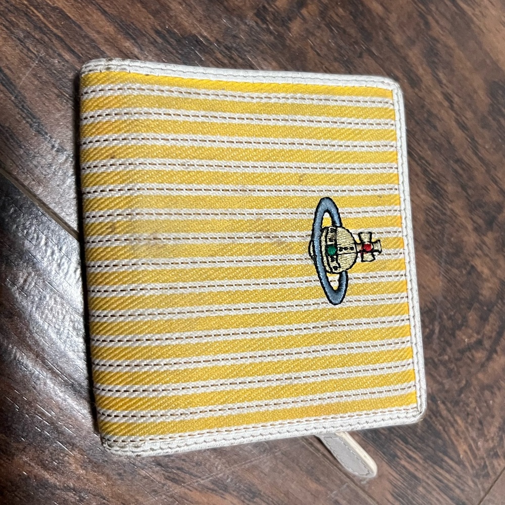 Vintage Vivienne Westwood wallet - yellow and white striped - red interior